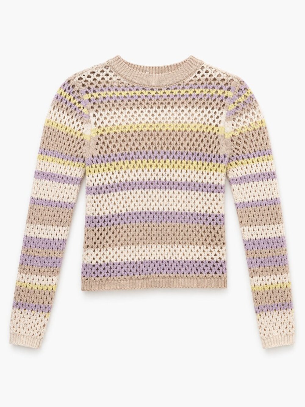 Full Tilt Crochet Knit Sweater XS Pastel Striped Lightweight Boho Top